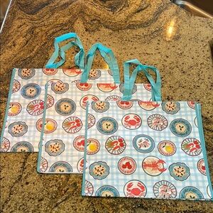 🌊 Set of 3 Reusable Totes in Seafood Print 🦞🦀🐟🍋